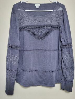 Sundance Eden's Lace Embroidered Top in Indigo Sz L Cottagecore Quiet Luxury